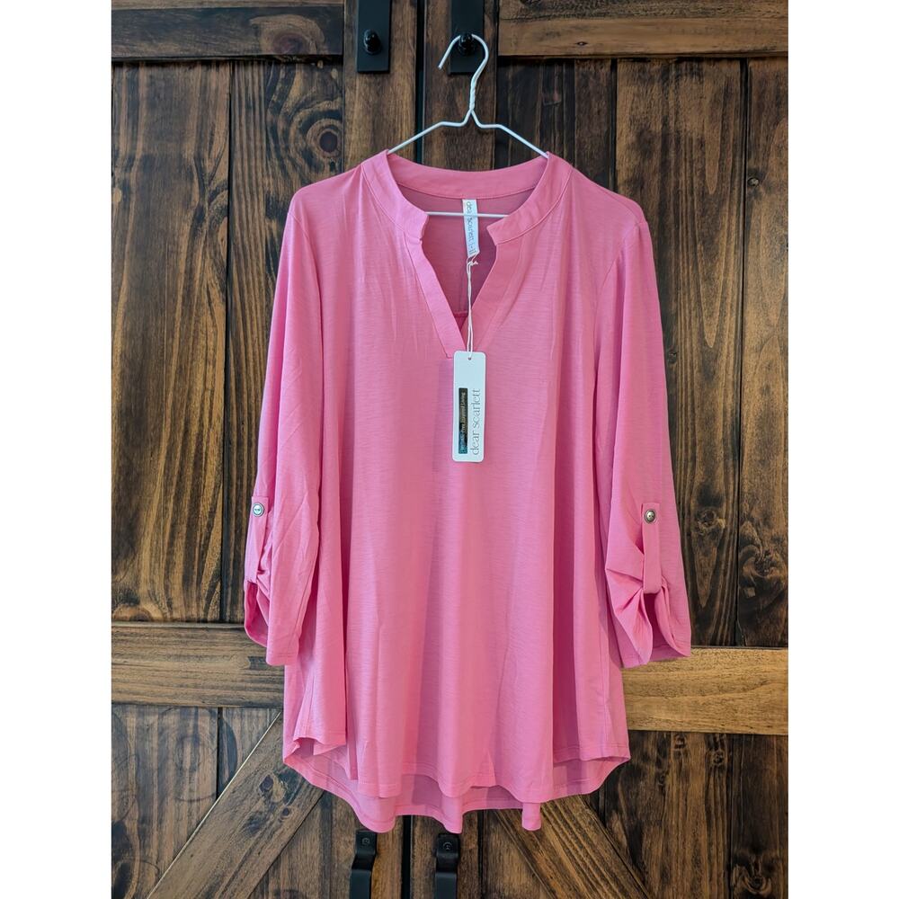 NWT Dear Scarlett Lizzy womens sz L Pink Wrinkle Free Easy Care Blouse